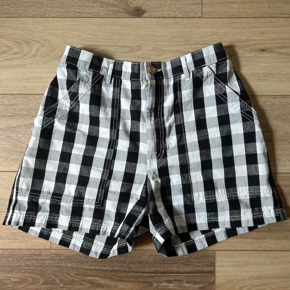 Big Bud Press Plaid Gingham Work Shorts Black White Size Medium